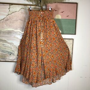 Rachel Zoe Womens Floral Print Smocked Waist Flare Full Skirt Multicolor Large